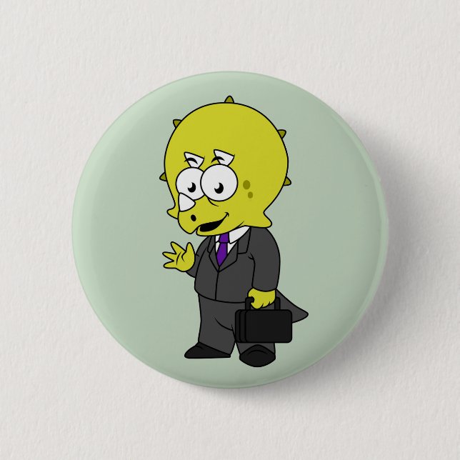 Badge Rond 5 Cm Illustration D'Un Homme D'Affaires Tricératops. (Devant)