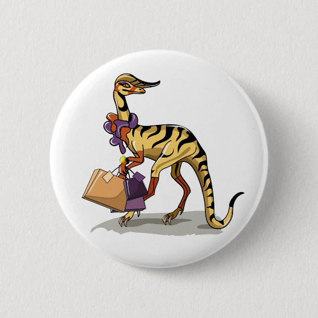 Badge Rond 5 Cm Illustration D'Un Iguanodon Avec Sacs Commerciaux. (Devant)