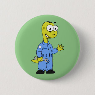 Badge Rond 5 Cm Illustration D'Un Mécanique Brontosaurus.