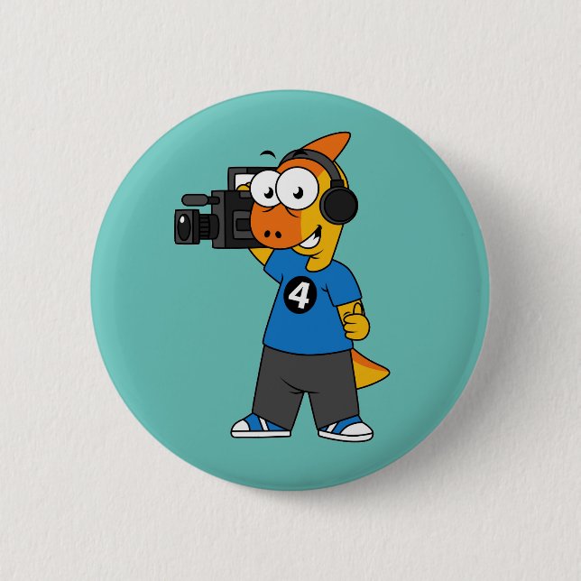 Badge Rond 5 Cm Illustration D'Un Opérateur De Caméra Parasaurolop (Devant)