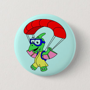 Badge Rond 5 Cm Illustration D'Un Parachutage De Ptérodactyle.