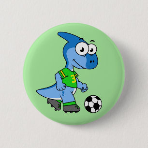 Badge Rond 5 Cm Illustration D'Un Parasaurolophus Jouant Au Footba