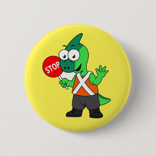 Badge Rond 5 Cm Illustration D'Un Parasaurolophus Traffic Enforcer