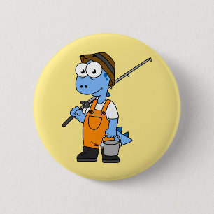 Badge Rond 5 Cm Illustration D'Un Pêcheur D'Allosaurus.