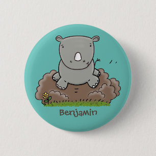 Badge Rond 5 Cm Illustration d'un petit rhinocéros