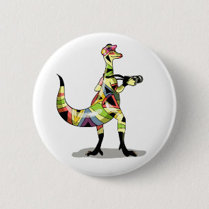 Badge Rond 5 Cm Illustration D'Un Photographe Iguanodon.