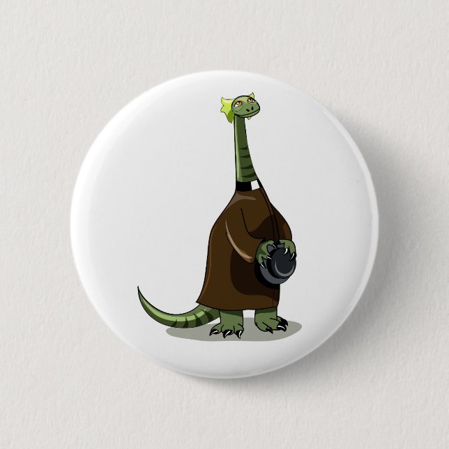 Badge Rond 5 Cm Illustration D'Un Plateosaure Habillé Comme Prêtre (Devant)