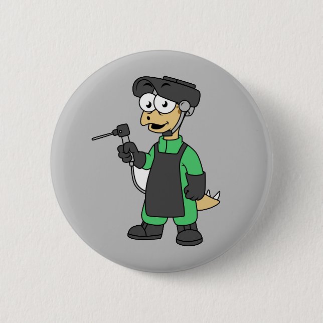 Badge Rond 5 Cm Illustration D'Un Soudeur De Stegosaurus. (Devant)