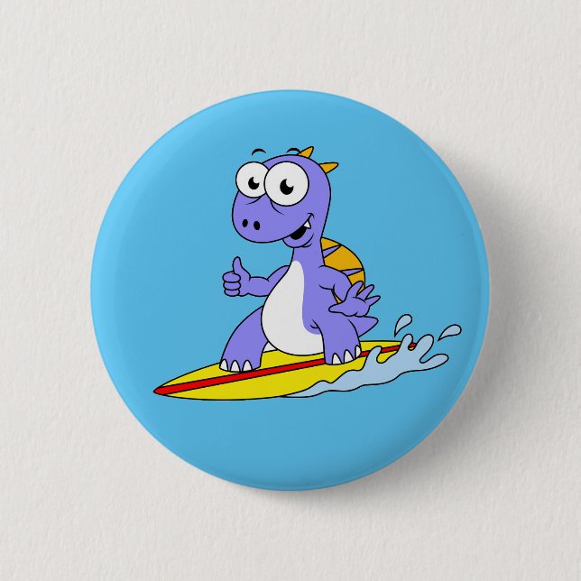 Badge Rond 5 Cm Illustration D'Un Spinosaure De Surf. (Devant)