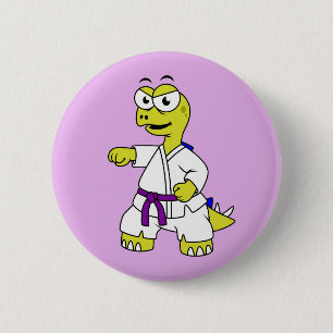 Badge Rond 5 Cm Illustration D'Un Stégosaurus Pratiquant Le Karaté