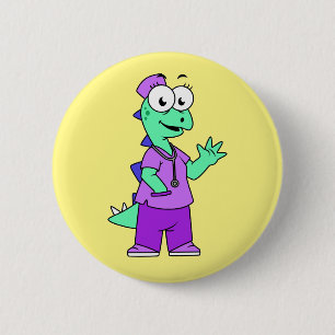 Badge Rond 5 Cm Illustration D'Une Infirmière Stegosaurus.