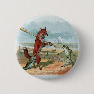 Badge Rond 5 Cm Illustration fantaisiste de renard et de grenouill