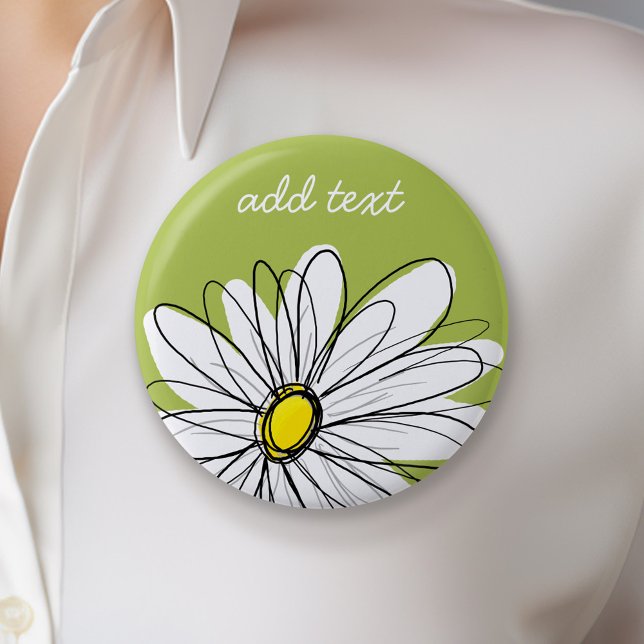 Badge Rond 5 Cm Illustration florale Daisy tendance - chaux et jau (Personalized Button - Add Your Name)