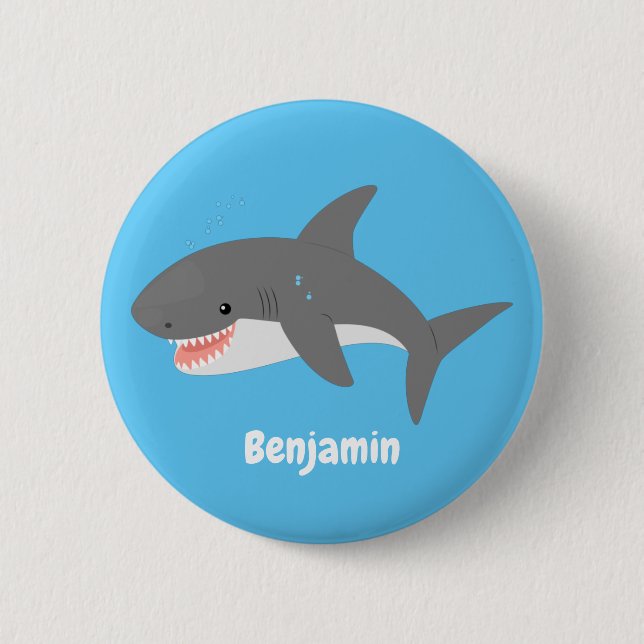 Badge Rond 5 Cm Illustration joyeuse du grand requin blanc (Devant)