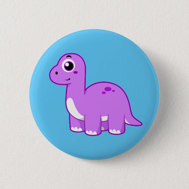 Badge Rond 5 Cm Illustration Mignonne D'Un Brontosaurus Dinosaure. (Devant)