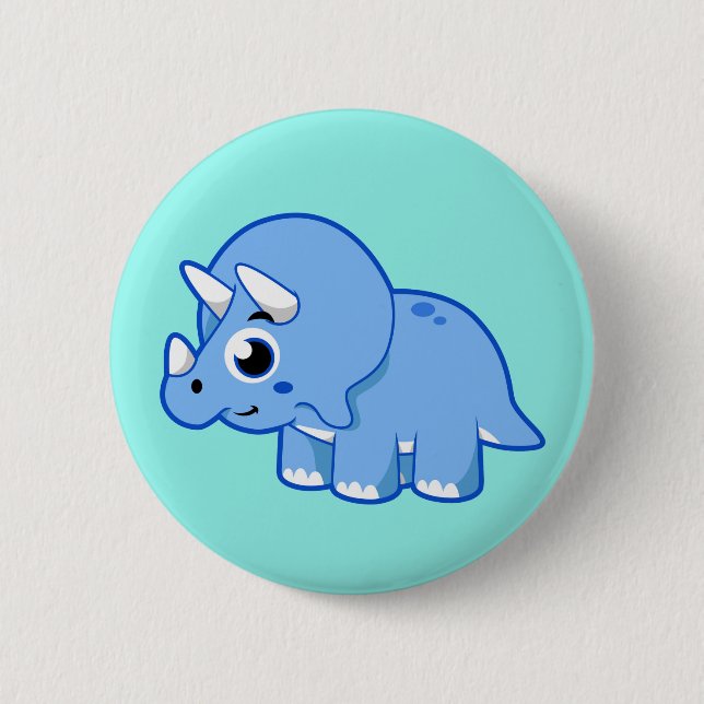 Badge Rond 5 Cm Illustration Mignonne D'Un Dinosaure Tricératops. (Devant)
