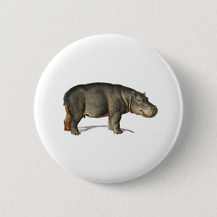 Badge Rond 5 Cm Illustration réaliste Hippo hippopotame