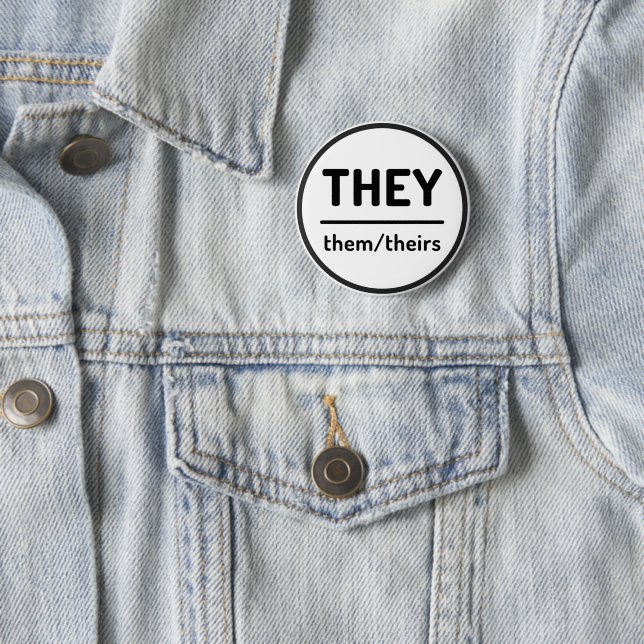 Badge Rond 5 Cm Ils Eux Leur Pronoun Bouton - Blanc (En situation)