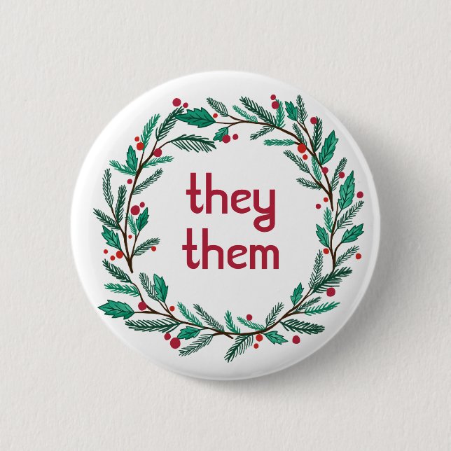 Badge Rond 5 Cm ILS/EUX PRONONCENT Noël Wreath FÊTE PERSONNALISÉE (Devant)