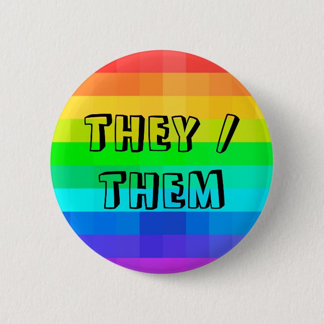 Badge Rond 5 Cm Ils Pronononounes LGBTQ Arc-en-ciel (Devant)