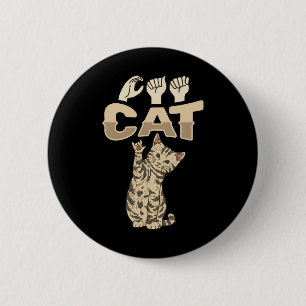 Badge Rond 5 Cm Ily Cat Asl geste de la main Deaf sensibilisation