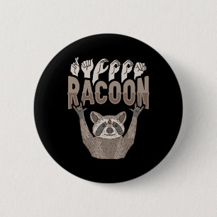 Badge Rond 5 Cm ILY Racoon ASL Geste MAIN Sourde Perte auditive Aw