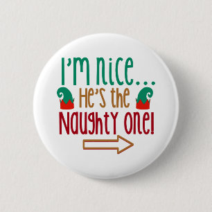 Badge Rond 5 Cm Im Nice Hes Naughty Elf Casquette