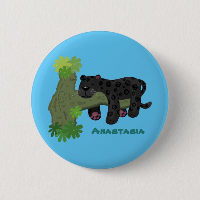 Badge Rond 5 Cm Image de dessin animé de chat en panthère noire ja (Devant)