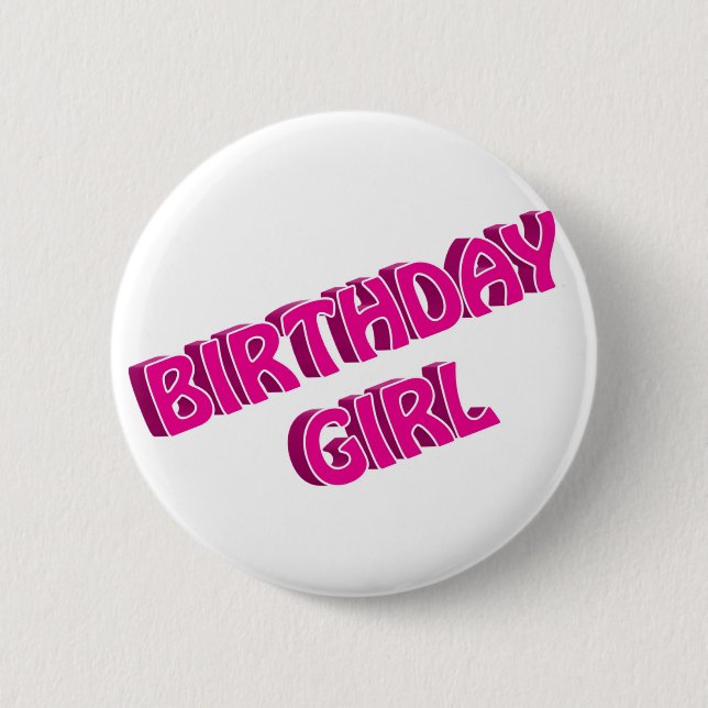 Badge Rond 5 Cm Image de texte rose fille anniversaire (Devant)