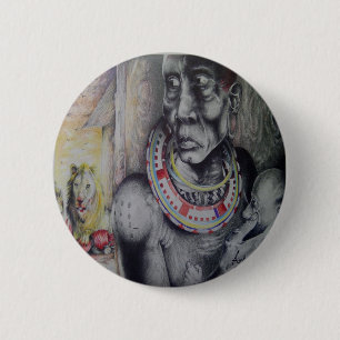 Badge Rond 5 Cm Image Extraordinaire de la tribu Masai du Kenya