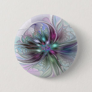Badge Rond 5 Cm Imaginaire coloré Abstrait Fleur fractale moderne