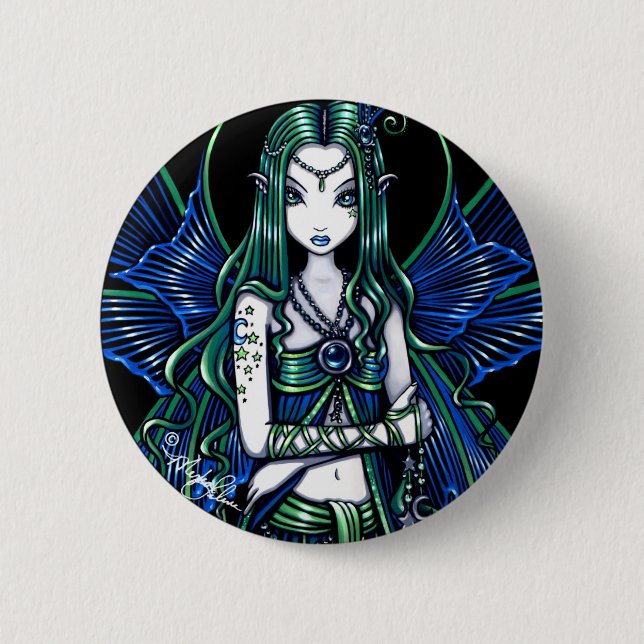 Badge Rond 5 Cm Imaginaire féerique céleste turquoise de "Zoe" (Devant)