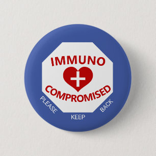 Badge Rond 5 Cm Immunocompromis - Bouton bleu et rouge