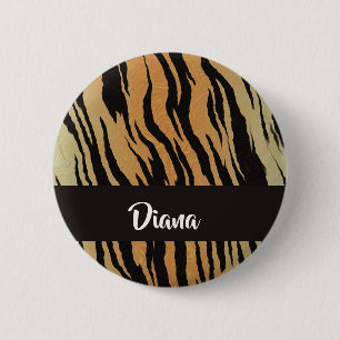 Badge Rond 5 Cm Impression de tigre Brown et noir