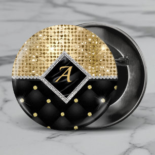 Badge Rond 5 Cm Impression stylisée Crystal Gold diamant noir mono