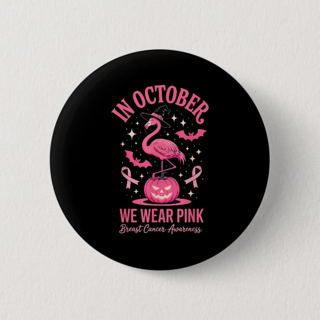 Badge Rond 5 Cm In October We Wear Nk Flamingo Halloween  (Devant)