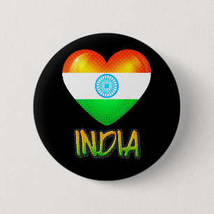 Badge Rond 5 Cm Inde Drapeau Coeur coupé