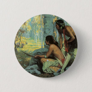 Badge Rond 5 Cm Indiens d'autrefois, Les chasseurs de dindons de T