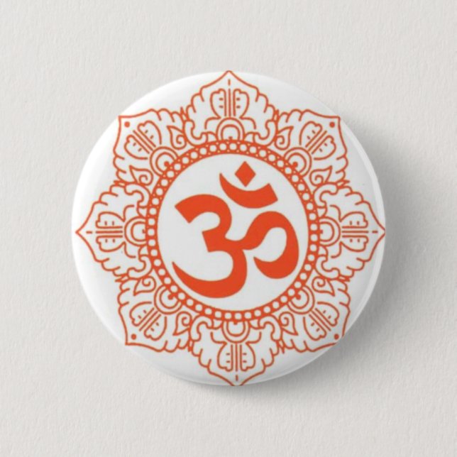 BADGE ROND 5 CM INDOU - SYMBOLES OM, OHM DE BOUDDHA (Devant)