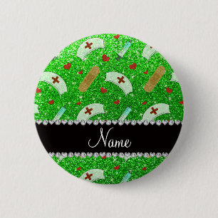 Badge Rond 5 Cm Infirmière à parties scintillant vertes pour le 