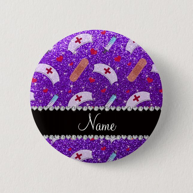 Badge Rond 5 Cm Infirmière à parties scintillant violette Infirmiè (Devant)