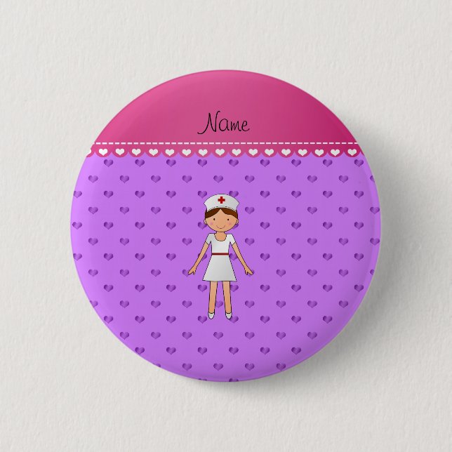 Badge Rond 5 Cm Infirmière de prénom, coeur violet pastel (Devant)