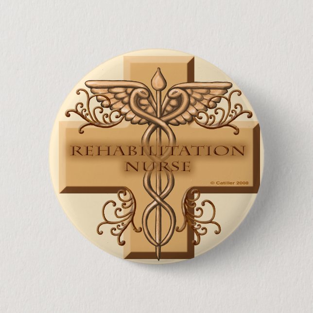 Badge Rond 5 Cm Infirmière de réadaptation Caduceus (Devant)