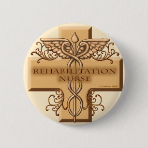 Badge Rond 5 Cm Infirmière de réadaptation Caduceus Pin