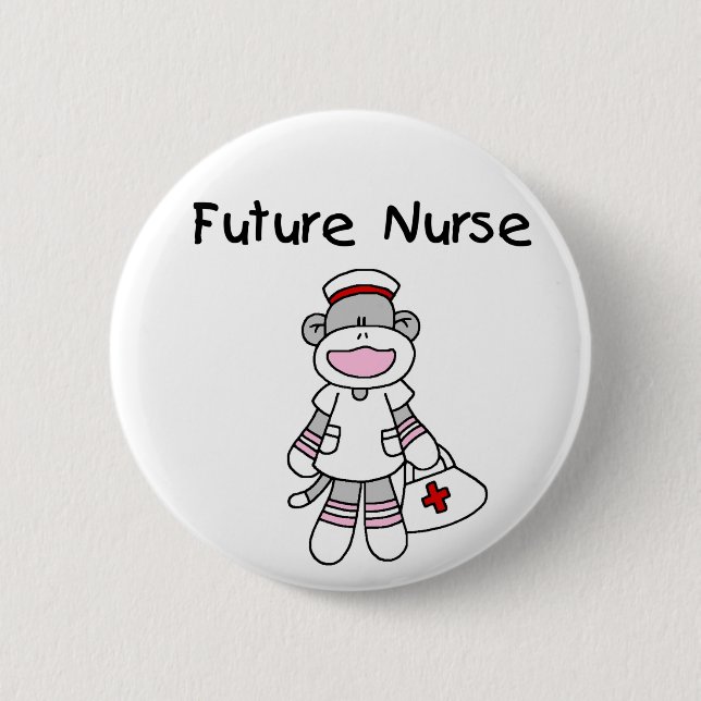 BADGE ROND 5 CM INFIRMIÈRE DE SINGE DE CHAUSSETTE FUTURE (Devant)