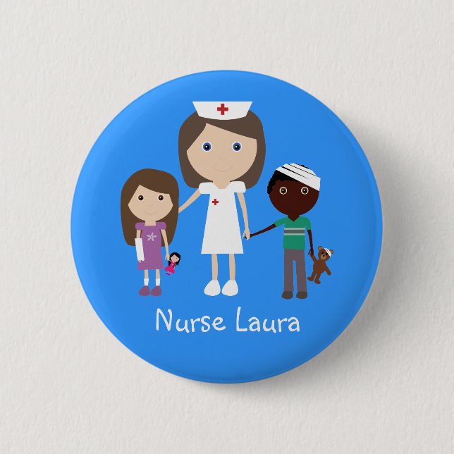 Badge Rond 5 Cm Infirmière et enfants mignons de bande dessinée (Devant)