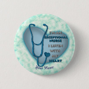 Badge Rond 5 Cm infirmière exceptionnelle au coeur bleu