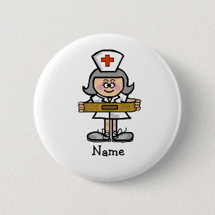 Badge Rond 5 Cm Infirmière féminine avec la personnaliser grise 