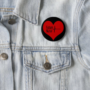 Badge Rond 5 Cm Infirmière future Rouge ECG Cœur