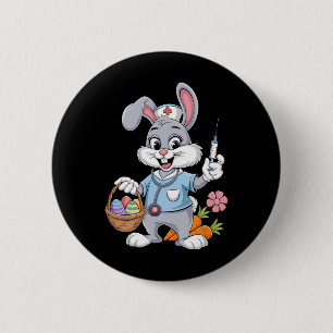 Badge Rond 5 Cm Infirmière lapin de Pâques Stéthoscope Lapin Scrub